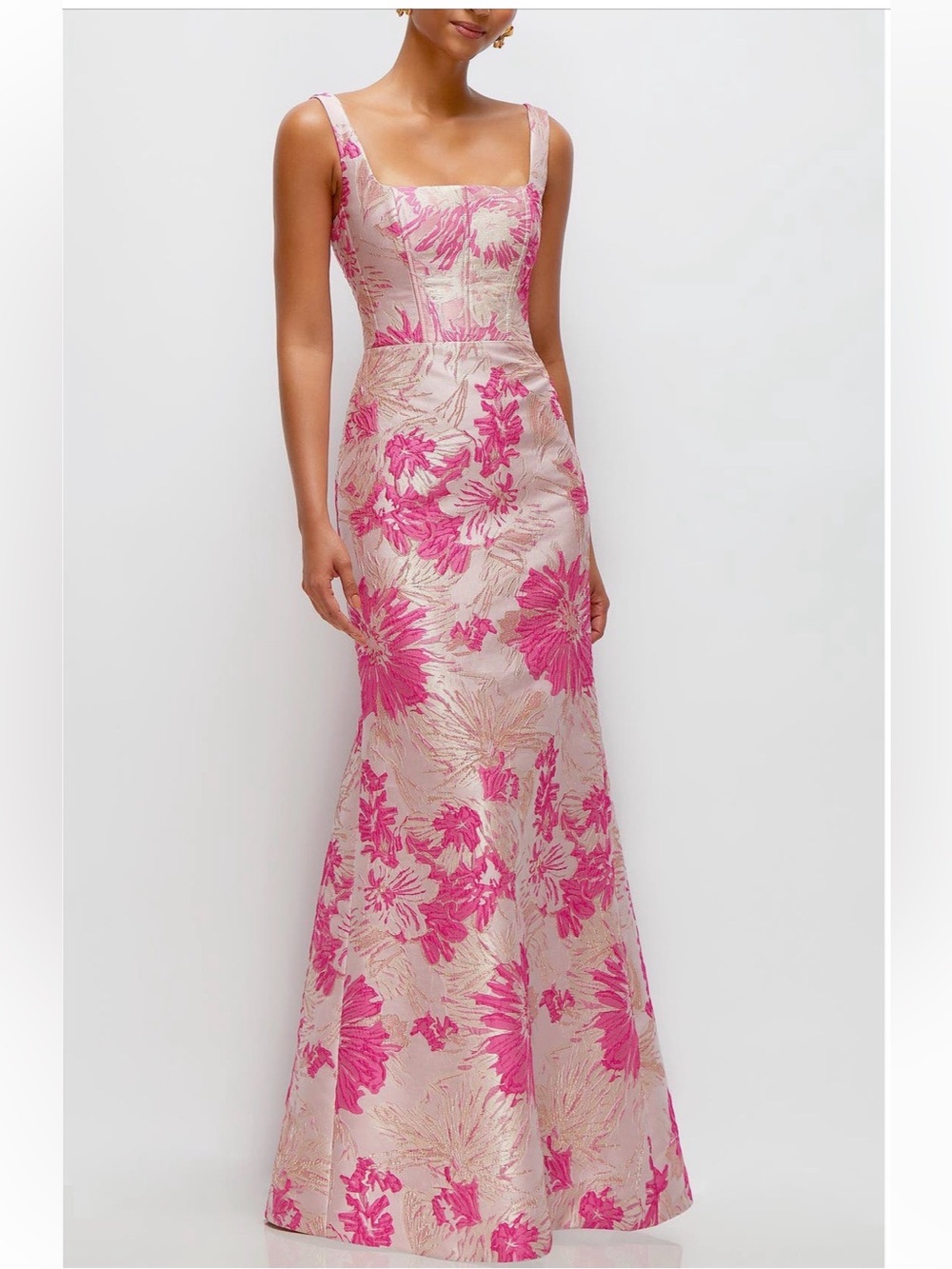Dessy Collection Hibiscus Square Neck Trumpet Gown